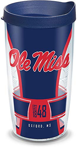 Tervis 1324850 Ole Miss Rebels Spirit Insulated Tumbler with Wrap and Navy Blue Travel Lid, 16 oz, Clear