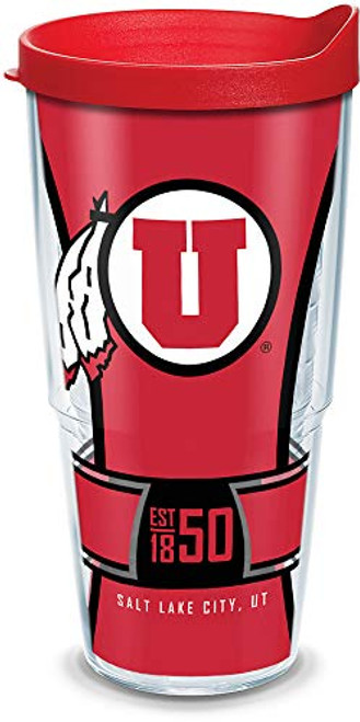 Tervis Utah Utes Spirit Insulated Tumbler with Wrap and Red Travel Lid, 24 oz, Clear