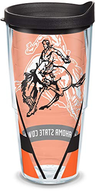 Tervis Oklahoma State Cowboys Vault Insulated Tumbler with Wrap and Black Lid, 24oz, Clear