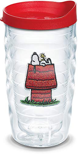Tervis Peanuts - Snoopy Woodstock House Insulated Tumbler with Emblem and Red Lid, 10oz Wavy, Clear