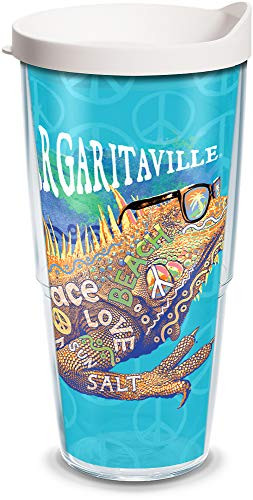 Tervis Margaritaville - Peace Love Salt Insulated Tumbler with Wrap and White Lid, 24oz, Clear