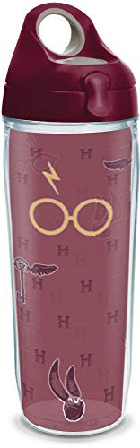 Tervis Harry Potter Gold Glasses Insulated Tumbler with Wrap and Maroon Lid, 24oz Water Bottle, Clear
