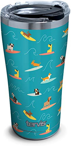Tervis Surf Dogs Stainless Steel Insulated Tumbler with Clear and Black Hammer Lid, 20oz, Silver