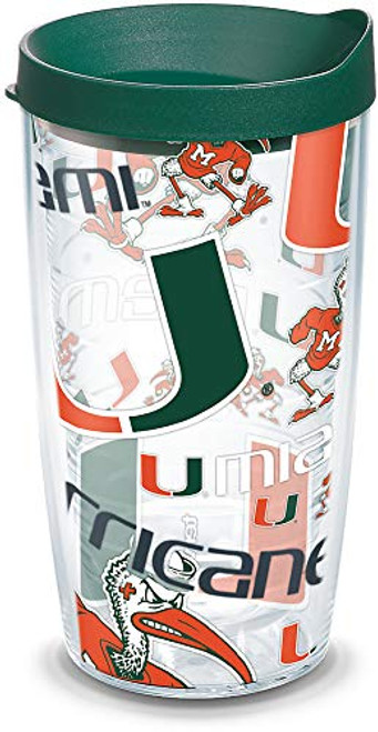 Tervis NCAA Miami Hurricanes All Over Insulated Travel Tumbler with Lid, 16 oz, Clear Tervis NCAA Miami Hurricanes All Over Insulated Travel Tumbler with Lid, 16 oz, Clear