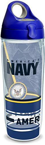 Tervis Navy Forever Proud Insulated Tumbler with Wrap and Blue with Gray Lid, 24oz Water Bottle, Clear