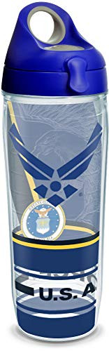 Tervis 1352246 Air Force Forever Proud Insulated Tumbler with Wrap and Blue with Gray Lid, 24oz Water Bottle, Clear