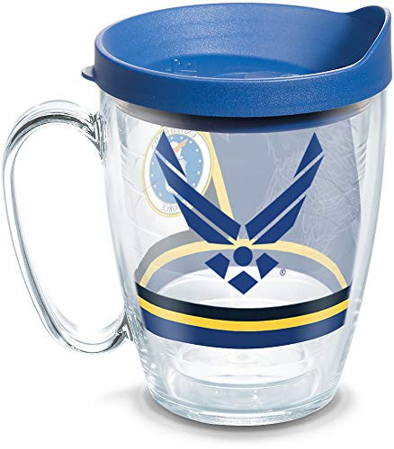 Tervis Air Force Forever Proud Insulated Tumbler with Wrap and Blue Lid, 16oz Mug, Clear