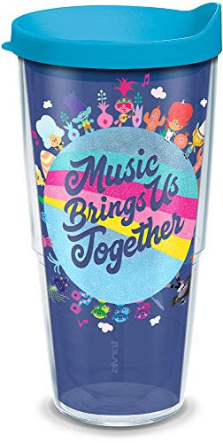 Tervis DreamWorks Trolls - Music Together Insulated Tumbler with Wrap and Turquoise Lid, 24oz, Clear