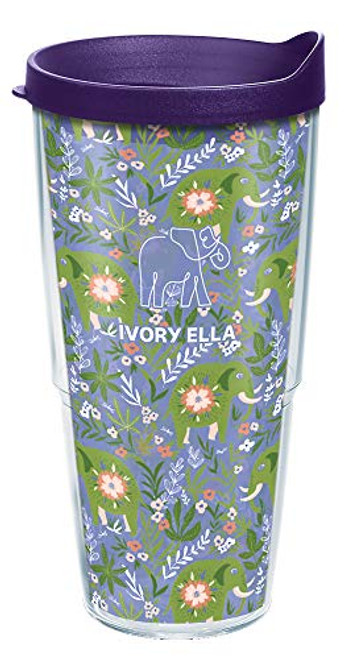 Tervis Ivory Ella - Prairie Elephant Insulated Tumbler with Wrap and Royal Purple Lid, 24oz, Clear Tervis Ivory Ella - Prairie Elephant Insulated Tumbler with Wrap and Royal Purple Lid, 24oz, Clear