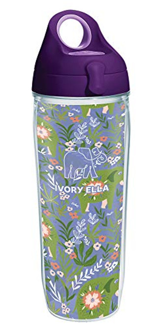 Tervis Ivory Ella - Prairie Elephant Insulated Tumbler with Wrap and Purple Lid, 24oz Water Bottle, Clear Tervis Ivory Ella - Prairie Elephant Insulated Tumbler with Wrap and Purple Lid, 24oz Water Bottle, Clear