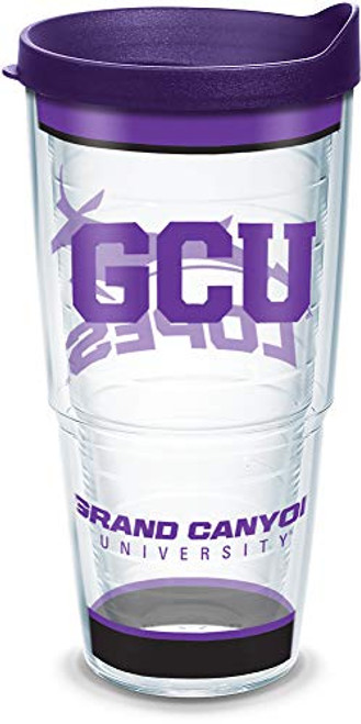 Tervis 1357658 Grand Canyon University Tradition Insulated Tumbler with Wrap and Royal Purple Lid, 24oz, Clear