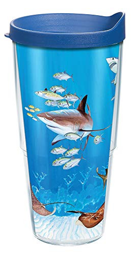 Tervis 1361050 Guy Harvey Shark Collage Insulated Tumbler, 24oz, Clear - Tritan