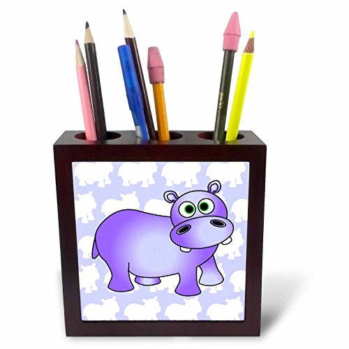 3dRose ph_24624_1 Pretty Purple Hippopotamus Cute Hippo Tile Pen Holder, 5-Inch