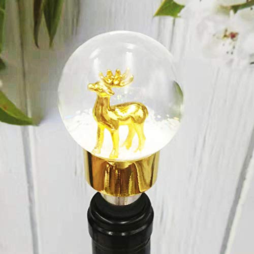 Monogram Wine and Beverage Bottle Stopper, Mini Glass Snow-globe botter stopper,Decorative Crystal Wine Stopper for Wine Shiny Gold Finish (Christmas Deer)