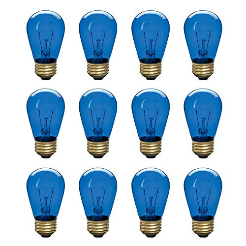 Incandescent S14 Edison Light Bulb, String Light Replacement, E26 Medium Base, 130V, Blue (12 Pack)