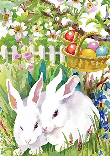 Morigins - Easter Garden Bunny Eggs Decorative Double-Sided Spring House Flag 28"x40"