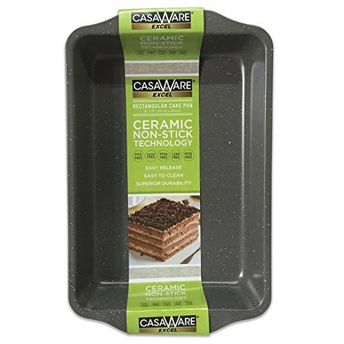 casaWare Excel 9 X 13 x 2-Inch Rectangular Cake Pan Ceramic Coated NonStick (Silver Granite)