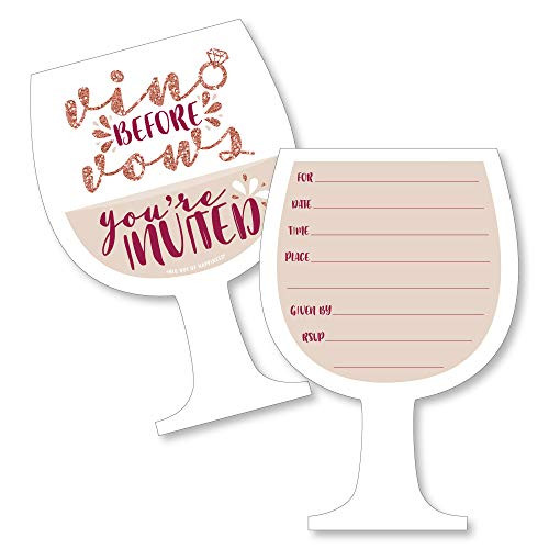 Vino Before Vows - Shaped Fill-in Invitations - Winery Bridal Shower or Bachelorette Party Invitation Cards with Envelopes - Set of 12
