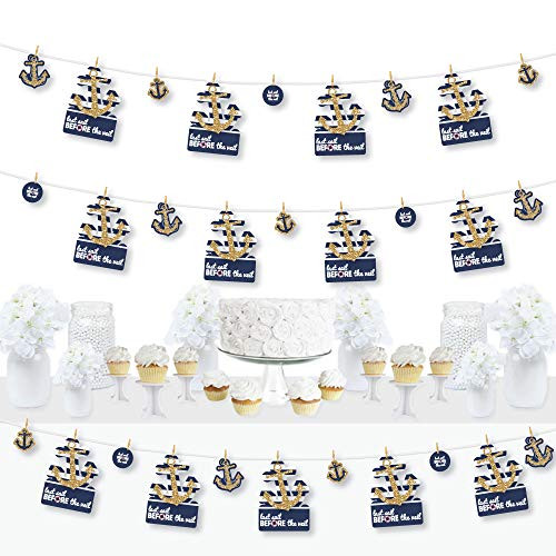 Big Dot of Happiness Last Sail Before the Veil - Nautical Bachelorette and Bridal Shower DIY Decorations - Clothespin Garland Banner - 44 Pieces