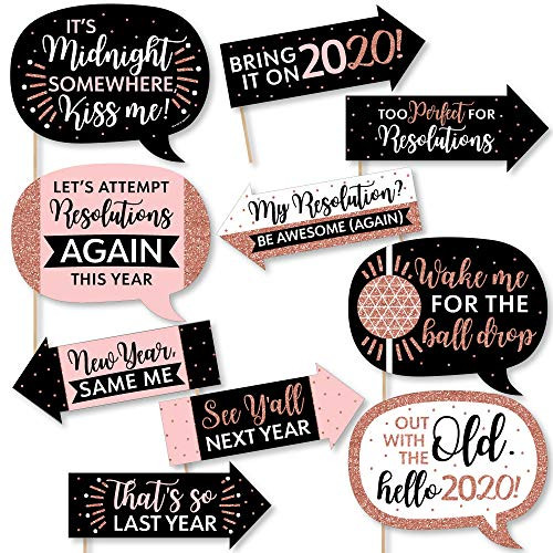 Big Dot of Happiness Funny Rose Gold Happy New Year - 2020 New Year's Eve Party Photo Booth Props Kit - 10 Piece