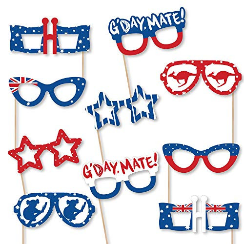 Big Dot of Happiness Australia Day - Glasses - Paper Card Stock GDay Mate Aussie Party Photo Booth Props Kit - 10 Count