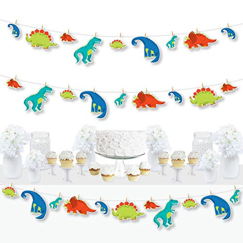 Big Dot of Happiness Roar Dinosaur - Dino Mite Trex Baby Shower or Birthday Party DIY Decorations - Clothespin Garland Banner - 44 Pieces