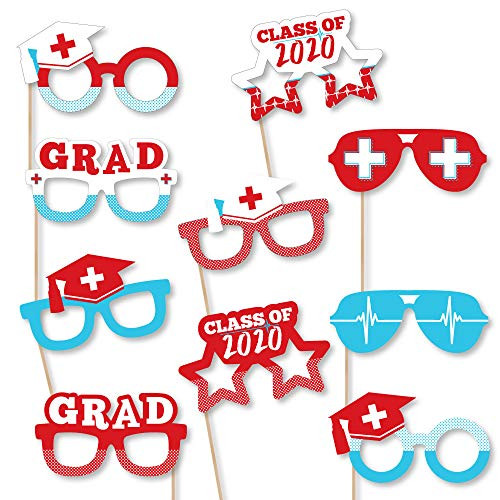 Big Dot of Happiness Nurse Graduation Glasses - Paper Card Stock 2020 Graduation Party Photo Booth Props Kit - 10 Count