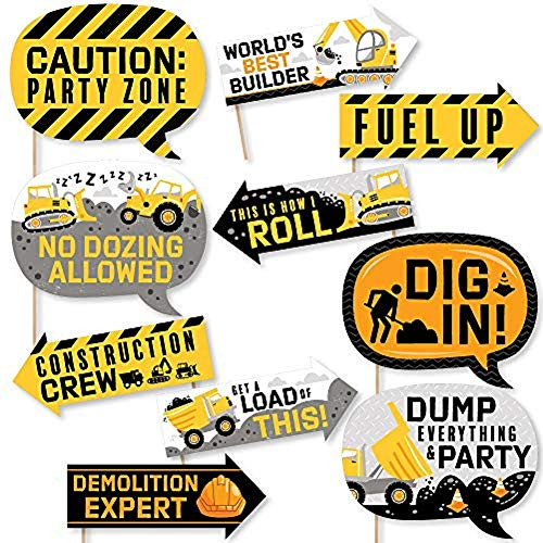 Big Dot of Happiness Funny Dig It - Construction Party Zone - Baby Shower or Birthday Party Photo Booth Props Kit - 10 Piece