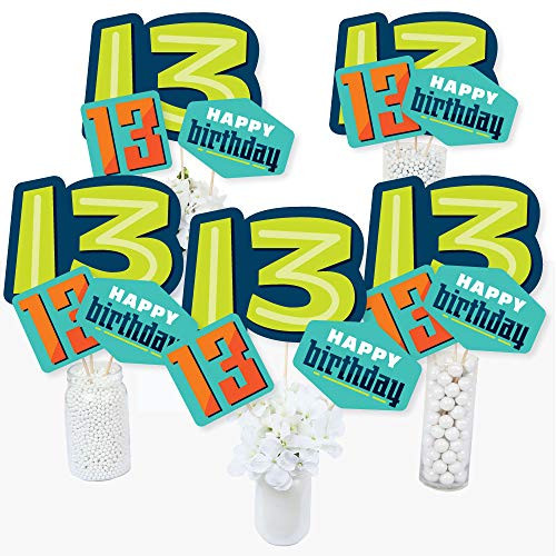 Big Dot of Happiness Boy 13th Birthday - Official Teenager Birthday Party Centerpiece Sticks - Table Toppers - Set of 15 Big Dot of Happiness Boy 13th Birthday - Official Teenager Birthday Party Centerpiece Sticks - Table Toppers - Set of 15