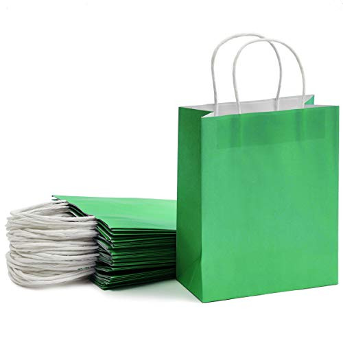 Paper Party Gift Bags with Handles (8 x 10 in, Medium Size, Green, 25-Pack)