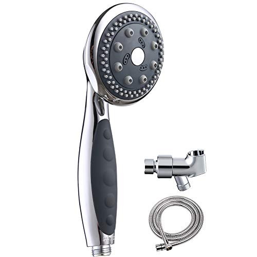 High Pressure Handheld Shower Head 5 Spray Settings Massage Spa Hand Held Showerhead 4.3" Chrome Face with Hose and Adjustable Bracket