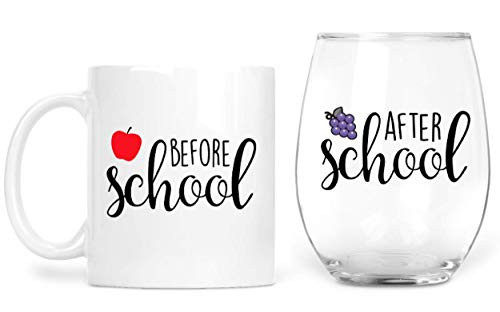 Before School After School Teacher Mug and Teacher Wine Glass Set Funny Principal Gifts Coffee Mug and Stemless Wine Glass for Teacher Appreciation and Professor Because Students Before School After School Teacher Mug and Teacher Wine Glass Set Funny Principal Gifts Coffee Mug and Stemless Wine Glass for Teacher Appreciation and Professor Because Students
