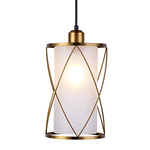 SHENGQINGTOP Modern Brushed Brass Pendant Light with Frosted Glass Mini Cylinder Pendant Lighting Fixture for Kitchen Island Sink Counter Farmhouse