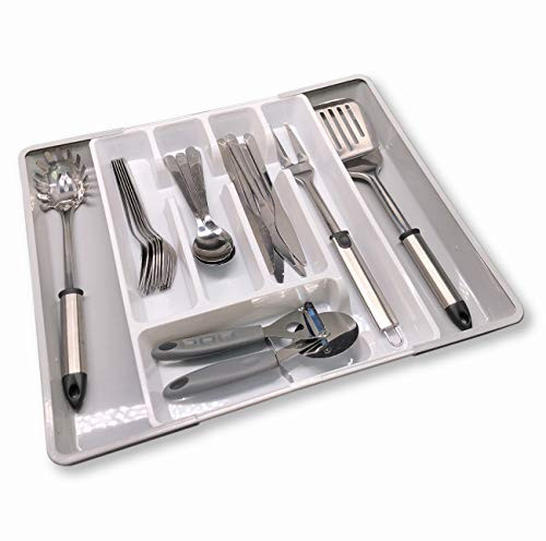 Flatware Drawer Organizer, Expandable Cutlery Drawer Trays for Silverware, Serving Utensils, Multi-Purpose Storage for Kitchen, Office, Bathroom Supplies Cutlery Drawer Organizer