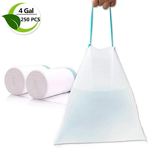 4 Gallon Small White Strong Drawstring Trash Bag,Garbage Bags for Bathroom, Kitchen,Bedroom, Home, Office, Trash Cans
