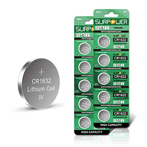 ?5-Year Warranty?SURPOWER CR1632 3V Lithium Battery for Vivofit Jr Replacement CR 1632 Batteries -10 Pack
