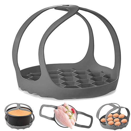 Pressure Cooker Sling, Silicone Bakeware Sling for 3Qt Instant Pot, Multi-function Cooker Anti-scalding Bakeware Lifter Steamer Rack?BPA-Free Silicone Egg Steamer Rack (Gray)