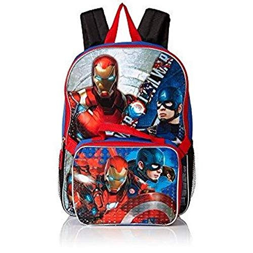 Marvel Boys' Civil War Captain Vs. Ironman 16" Backpack with Lunch Kit Blue/black