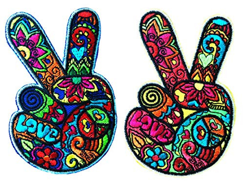PatchClub 2 pcs Set Peace and Love Hand Fingers Patch Iron On/Sew On