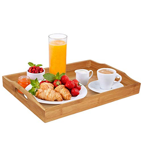 Bamboo Breakfast Tray with Handles Serving Platters Tray Great for Dinners Party Tea Bar Table Breakfast Snack (15.9 x 10 x 1.9 Inches)