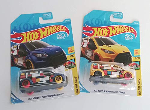 Hot Wheels 50th Pack HW Art Cars Ford Transit Connect [Purple] 7/10 (224/365) & Ford Transit Connect [Yellow] 7/10 (352/365).