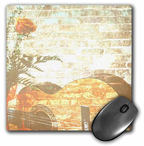 3dRose LLC 8 x 8 x 0.25 Inches Mouse Pad, Peach Rose and Guitar Brick Art Music (mp_29289_1)