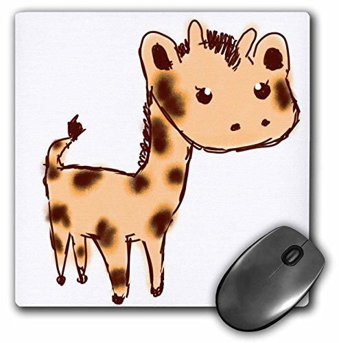 3dRose LLC 8 x 8 x 0.25 Inches Mouse Pad, Cute Peach Giraffe Large Animals Cartoon Art (mp_32766_1)