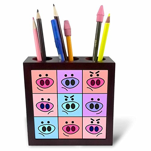 3dRose ph_58617_1 Pigs with Attitude Pink Blue Purple Tile Pen Holder, 5-Inch