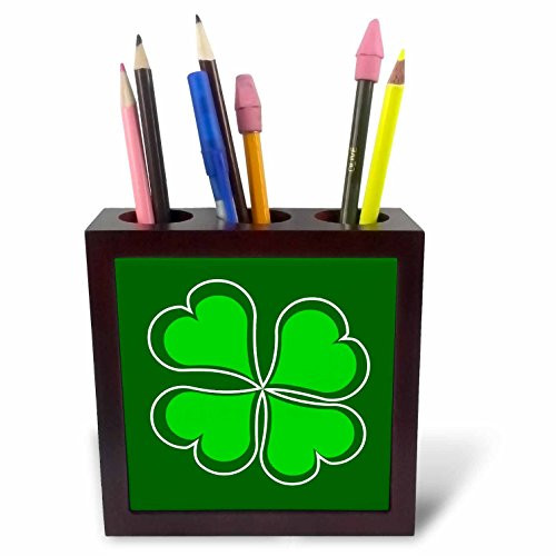 3dRose ph_77561_1 Lucky Green Shamrock-Tile Pen Holder, 5-Inch