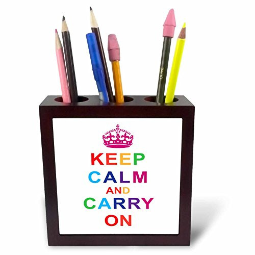 3dRose ph_123120_1 Keep Calm and Carry on Rainbow Tile Pen Holder, 5-Inch