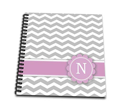 3dRose db_154259_3 Letter N Monogrammed on Grey and White Chevron with Pink Gray Zigzags Personal Initial Zig Zags Mini Notepad, 4" x 4"