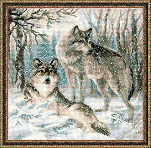 RIOLIS 1393 - Pair of Wolves - Counted Cross Stitch Kit 15.75"x15.75"   Zweigart 10ct. White AIDA 16 Colors
