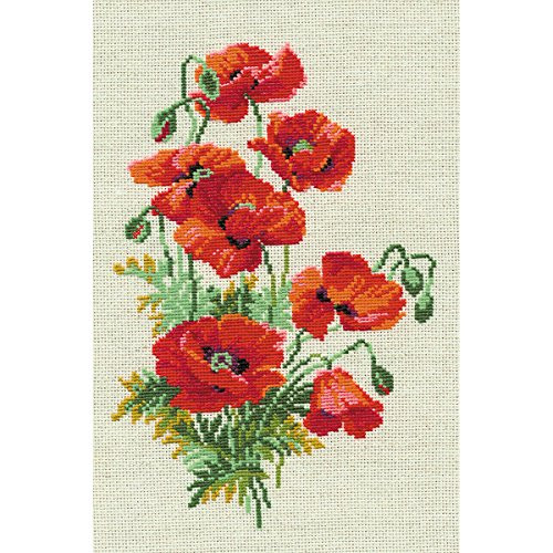 RIOLIS 808 - Wild Poppies- Counted Cross Stitch Kit 8¼" x 11¾" Zweigart 15 ct. Flaxen AIDA 11 Colors
