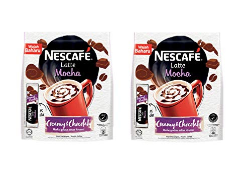2 Packs Nescafe 3 in 1 MOCHA Coffee Latte - Instant Coffee Packets - Single Serve Flavored Coffee Mix (15 Sticks/Pack - Total 30 Sticks)